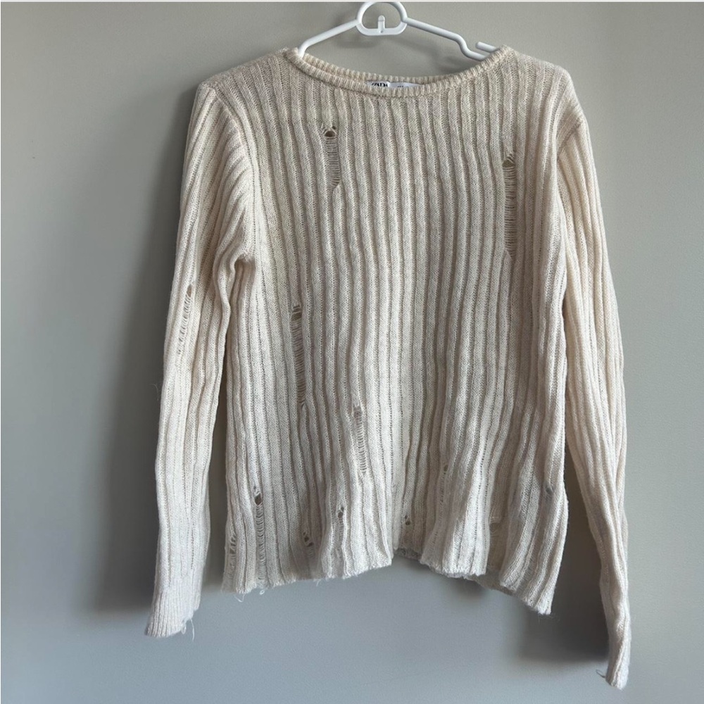 Zara Cream Ribbed Sweater